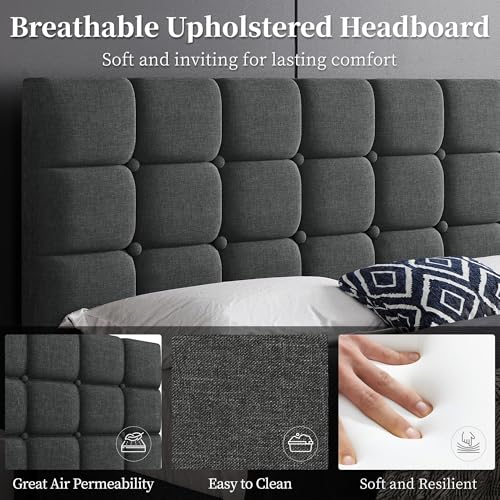 Yaheetech Queen Size Upholstered Tufted Bed Frame with Headboard, view 5