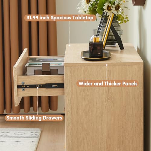 Fluted Natural Wood Dresser with Metal Handles 31.5" Wide, view 6