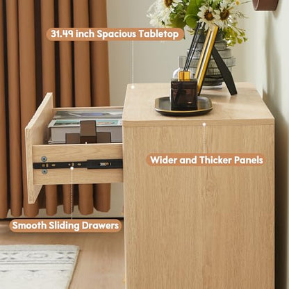 Fluted Natural Wood Dresser with Metal Handles 31.5" Wide, view 6