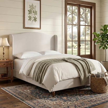 Queen Size Upholstered Platform Bed Frame with 54" Tall Wingback Headboard, view 2