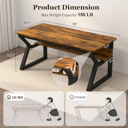 Computer Desk, Office Desk with Storage(55 x 19.7 in, Rustic Brown), view 4