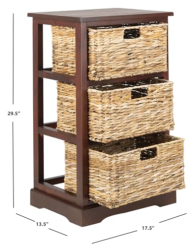 SAFAVIEH Furniture - Halle 3-Basket Side Table - Cherry - Solid Wood - Coastal Basket Storage Design - Ideal for Living Room, Entryway, 17.5"W x 13.5"D x 29.5"H - Fully Assembled (AMH5738C)