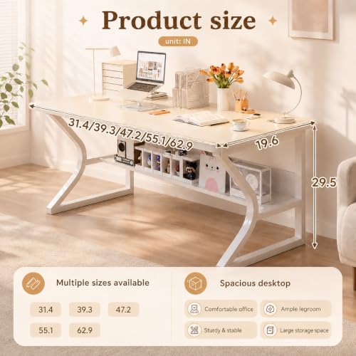 Small Computer Desk 47.2 Inch with Bookshelf White, view 6