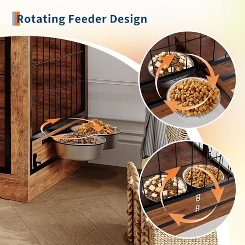 Dog Crate Furniture with 360° Rotatable Bowls, view 6