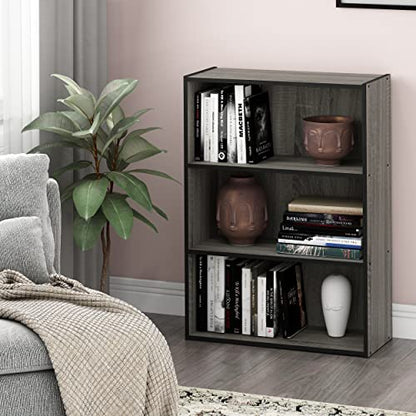 PASIR Book Shelf, 3-Tier Bookshelf, Storage Shelves Bookcase, 9.7 x 23.7 x 31.5, for Living Room, Bedroom, Home Office, French Oak