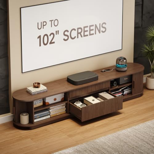 86.6" Projector TV Stand with Outlets for Screen up to 120", Walnut, view 4