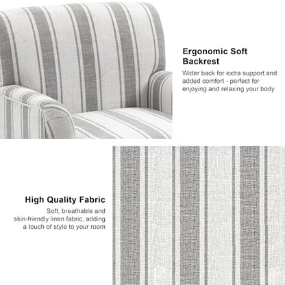Accent Chair, Mid Century Modern Comfy Armchair for Living Room, Linen Fabric Single Sofa Lounge for Reading Bedroom Apartment Waiting Room with Wood Legs (Grey Stripe, Set of 1)