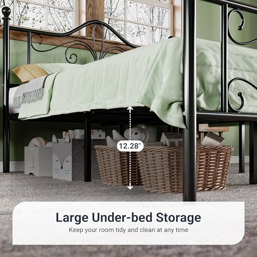 Metal Queen Platform Bed Frame, Butterfly Pattern Design, Black, view 7