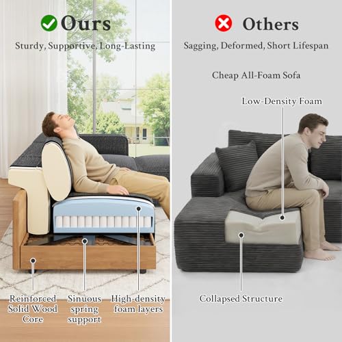 103" Sectional Couch, Locked-in Modular Sectional Sofa, Wood Frame Couches for Living Room, 22" Deep Seat L Shaped Couch with Ottoman Chenille Cloud Sofa Tool-Free Setup Sofas for Living Room