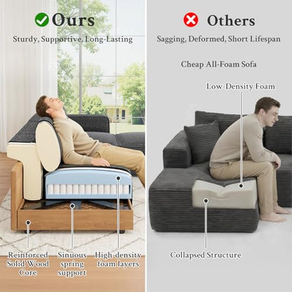 103" Sectional Couch, Locked-in Modular Sectional Sofa, Wood Frame Couches for Living Room, 22" Deep Seat L Shaped Couch with Ottoman Chenille Cloud Sofa Tool-Free Setup Sofas for Living Room