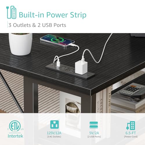 Small L Shaped Desk with Power Outlet Shelves, view 7