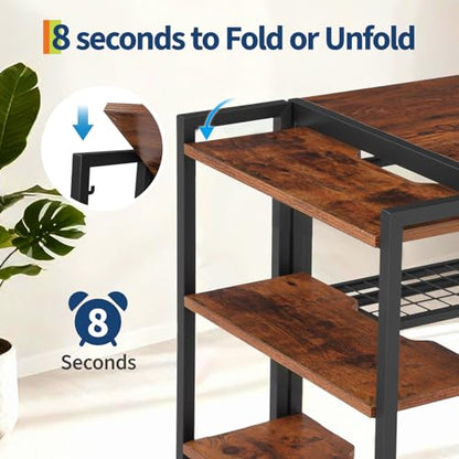 38.6 inch Folding Desk Writing Computer Desk with Storage Shelf,Spaces Saving Writing Sturdy Table No Assembly,for for Bedroom, Home Office, Dorm, Apartment, Brown