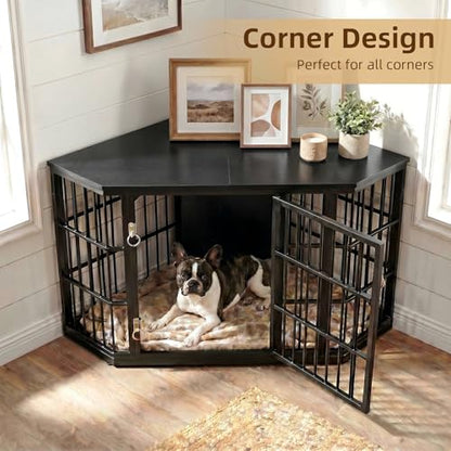 52 Inch Dog Crate Furniture Corner for Large Dogs, Black, view 5
