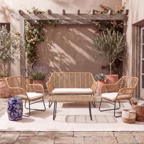 Safavieh Outdoor Collection Roston Natural/White 4-Piece Patio Living Set PAT9005A-2BX