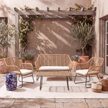 Safavieh Outdoor Collection Roston Natural/White 4-Piece Patio Living Set PAT9005A-2BX