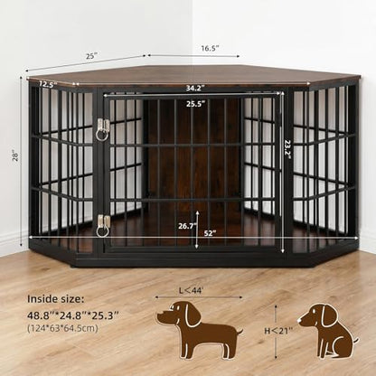52 Inch Dog Crate Furniture Corner for Large Dogs, Brown, view 3