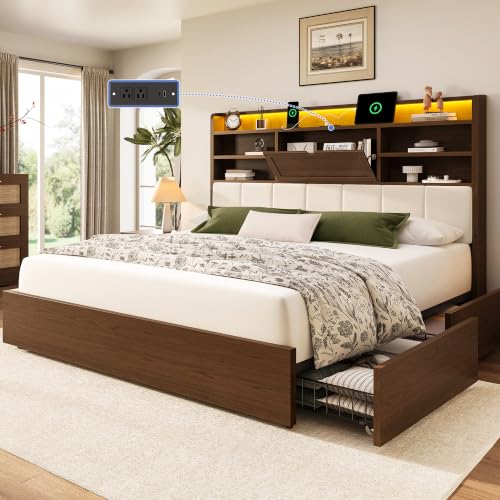 King Size Wooden Bed Frame with 4 Storage Drawers and 51.3" Tall Hidden Storage, view 2