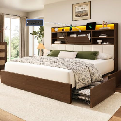 King Size Wooden Bed Frame with 4 Storage Drawers and 51.3" Tall Hidden Storage, view 2