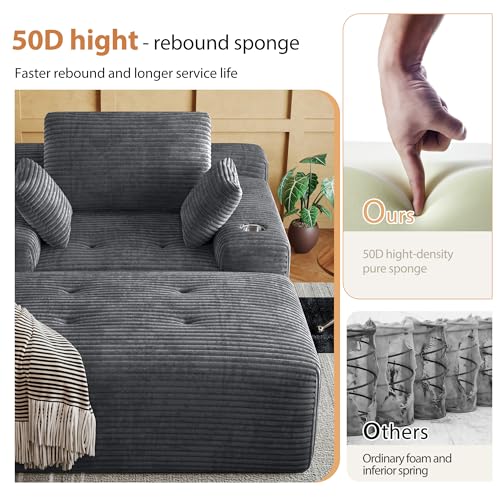 67" Oversized Chaise Lounge Chair Indoor, Corduroy Upholstered Boneless Sofa Bed, view 6