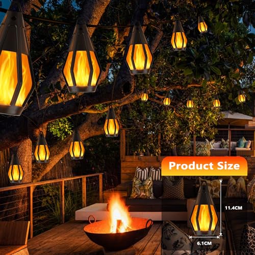 Solar String Lights for Outside, 33Ft Solar Patio Light with 15 Flickering Flame Light Bulbs, Waterproof Warm White Solar Powered Outdoor Lights for Garden Yard Patio Gazebo Bistro Cafe Party Decor