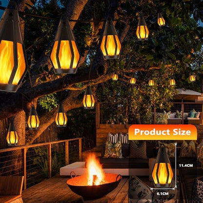 Solar String Lights for Outside, 33Ft Solar Patio Light with 15 Flickering Flame Light Bulbs, Waterproof Warm White Solar Powered Outdoor Lights for Garden Yard Patio Gazebo Bistro Cafe Party Decor
