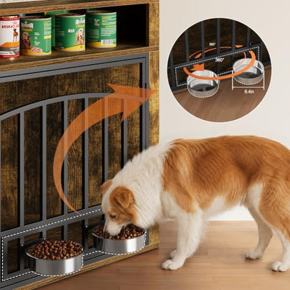 Corner Dog Crate Furniture - Wooden Dog Cage with Charging Station, view 6