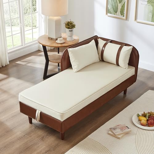Modern Comfort Chaise Lounge, Deep-Seat Sofa with Velvet & Wood Frame, view 3