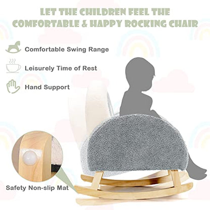 Kids Sofa, Toddler Rocking Chair with Solid Wooden Frame, Anti-Tipping Design, Plush Fabric, Children Armchair for Nursery Kindergarten Playroom Preschool, Gift for Boys Girls (Grey)