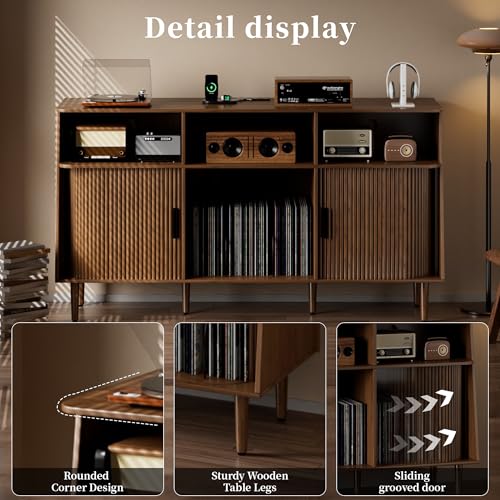 Record Player Stand with Vinyl Storage, view 7
