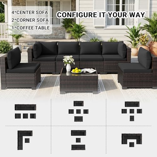 LAFWLL 7 Pieces Outdoor Patio Furniture Sets,Rattan Conversation Sectional Set,Manual Weaving Wicker Patio Sofa with Tea Table
