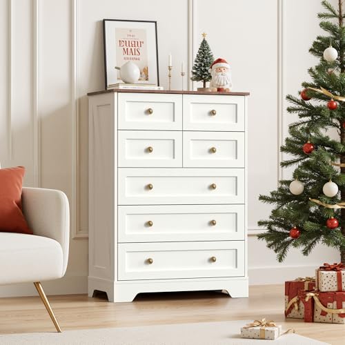 7 Drawers Tall Dressers for Bedroom, 44" Wood Chest of Drawers with Metal Handle, view 2