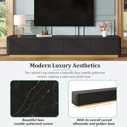 78.7" Black TV Stand for TVs up to 85", Modern Faux Marble Media Console, view 8