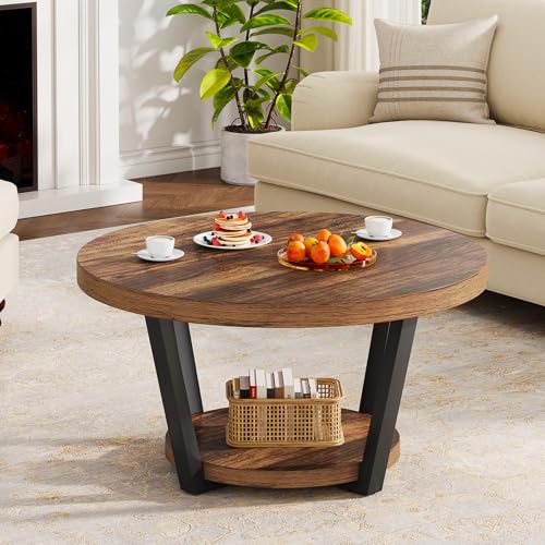 32'' Round Coffee Table with Storage for Living Room Rustic Brown | living room furniture small coffee table mesa de centro para sala accent table round wood coffee table