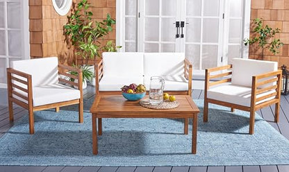 SAFAVIEH Outdoor Collection Kinnell Natural/Beige Cushion Solid Wood 4-Piece Conversation Patio Set
