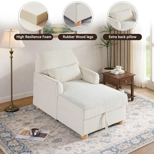 35.5" Chaise Lounge Chair Indoor, Chenille Chair with Adjustable Backrest, view 6