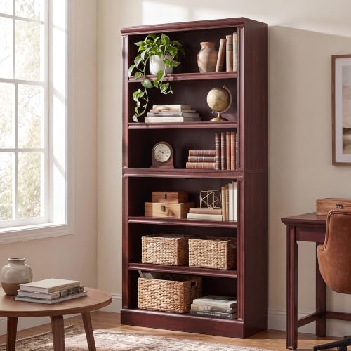 75.2" Tall Bookshelf, 6-Tier Farmhouse Open Bookcase Cherry, view 7