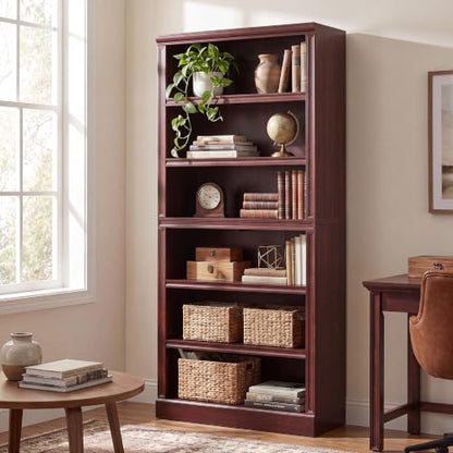 75.2" Tall Bookshelf, 6-Tier Farmhouse Open Bookcase Cherry, view 7