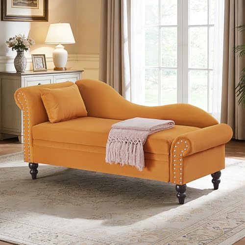 64.5" Velvet Chaise Lounge Chair with Storage, view 2