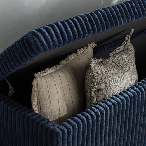 SAFAVIEH Couture Collection - Lynzie Navy Corduroy Storage Bench, Channel Tufted Upholstered Seat with Hidden Storage, Modern Accent Furniture (SFV6114C)