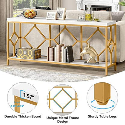 Tribesigns 71 Inch Extra Long Sofa Table, Narrow Long Sofa Console Tables Behind Couch Table with Open Storage Shelf