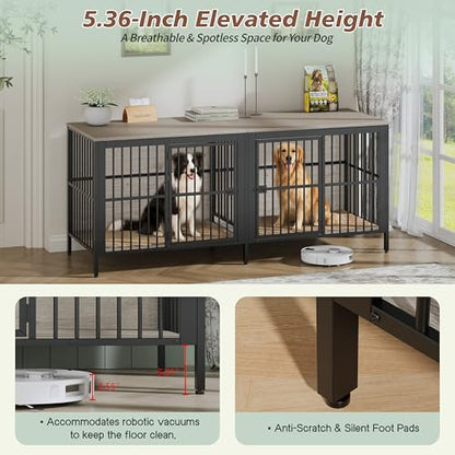 80'' Double Dog Crate Furniture for 2 Dogs, view 5