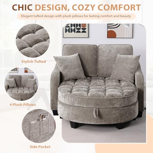 Oversized Chaise Lounge Chair Indoor with Curved Ottoman, Brown, view 6