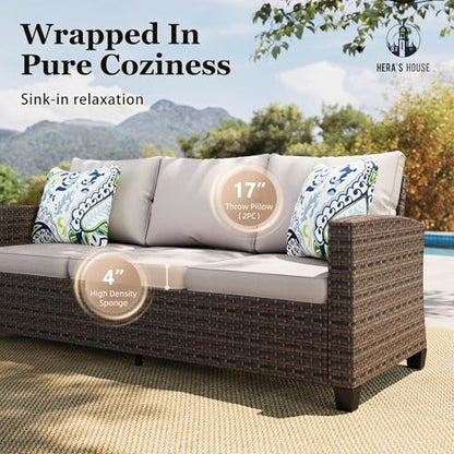 Swivel Glide Patio Furniture Set with 56" Fire Pit Table, 6 Pieces Outdoor Wicker Sectional Conversation Sofa Sets for Lawn Backyard Deck, Beige