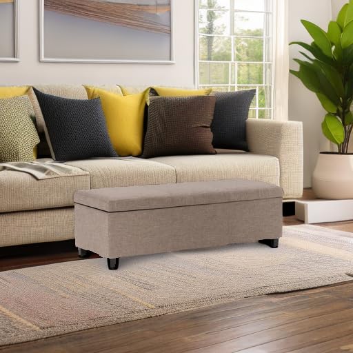 Avalon 48" Wide Linen Look Fabric Storage Ottoman in Fawn Brown, view 6