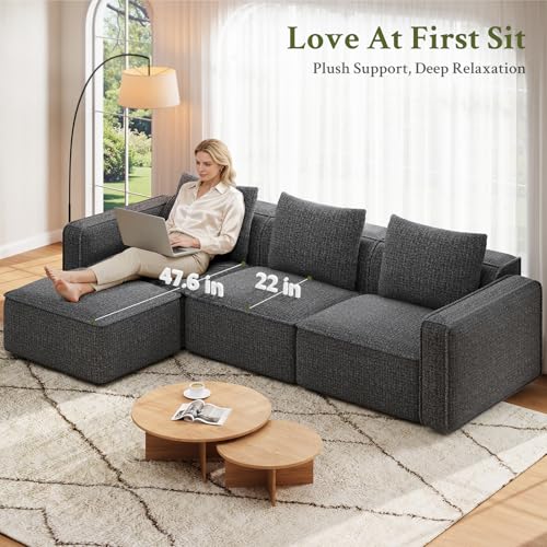 103" Sectional Couch, Locked-in Modular Sectional Sofa, Wood Frame Couches for Living Room, 22" Deep Seat L Shaped Couch with Ottoman Chenille Cloud Sofa Tool-Free Setup Sofas for Living Room