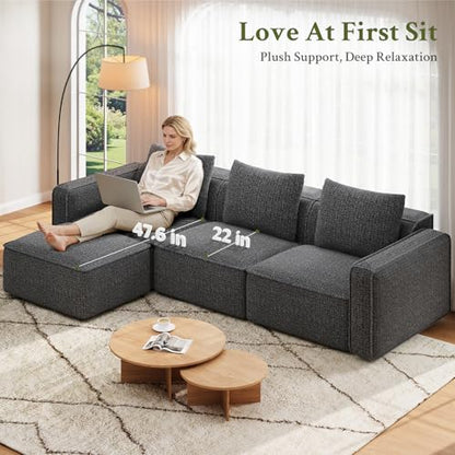 103" Sectional Couch, Locked-in Modular Sectional Sofa, Wood Frame Couches for Living Room, 22" Deep Seat L Shaped Couch with Ottoman Chenille Cloud Sofa Tool-Free Setup Sofas for Living Room
