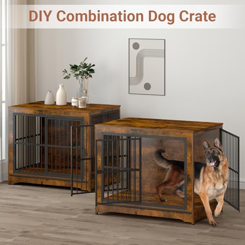 86" Double Dog Crate Furniture, Corner Dog Kennel Furniture, view 3