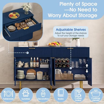 58 Inch Fluted Sideboard Buffet Cabinet with Storage, Blue, view 6