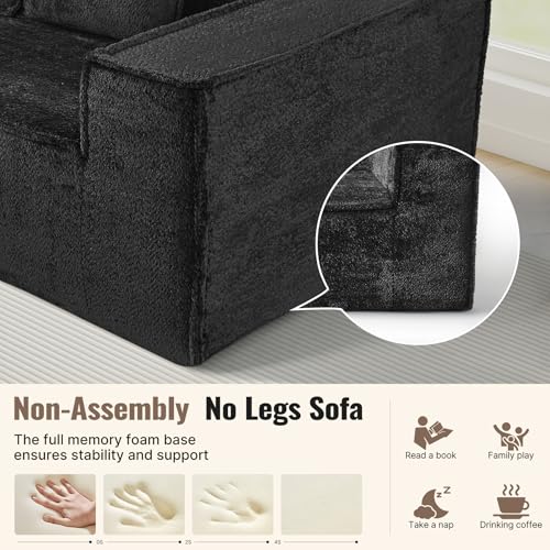 77'' Modern Cloud Loveseat Couch, No Assembly Required Deep Seat Sofa in Chenille Includes 2 pcs Pillows for Living Room, Bedroom, Apartment(Black)