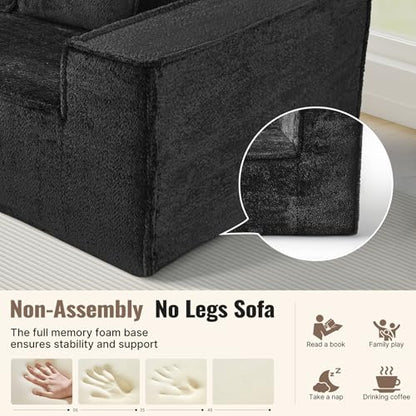 77'' Modern Cloud Loveseat Couch, No Assembly Required Deep Seat Sofa in Chenille Includes 2 pcs Pillows for Living Room, Bedroom, Apartment(Black)